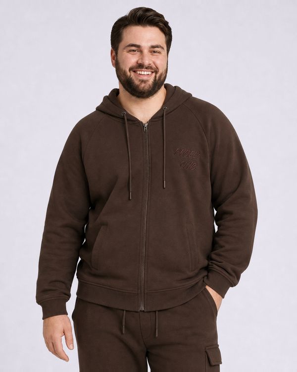 Jaqueta Moletom Plus Size Masculino com Capuz Marrom G5