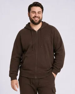 Jaqueta Moletom Plus Size Masculino com Capuz Marrom G5