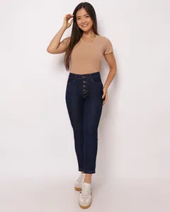Calça Jeans Feminina Cigarrete Botões Azul Escuro 42