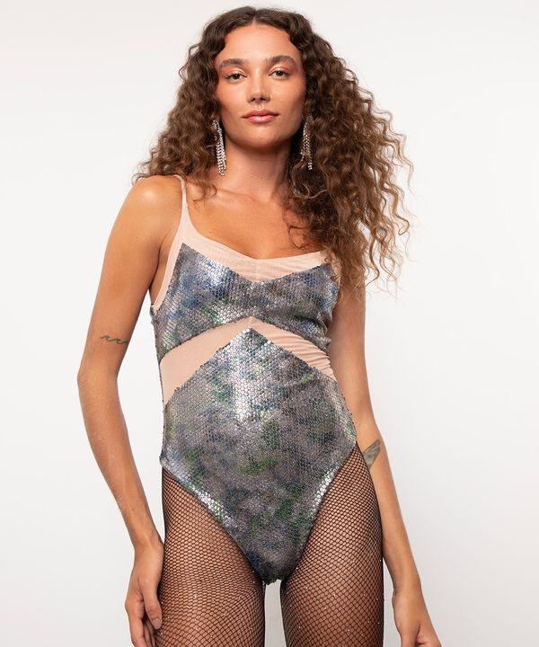 body de paetê com tule mindset multicor PP