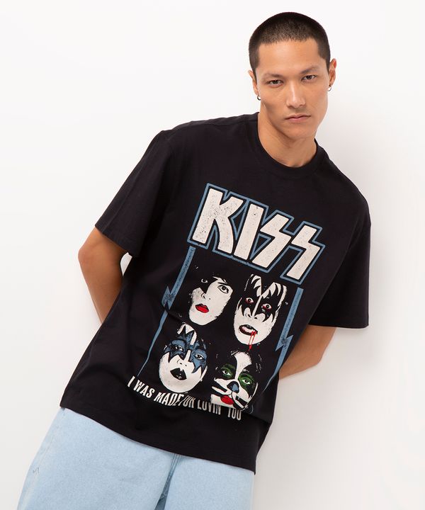 camiseta de algodão manga curta kiss preto PP