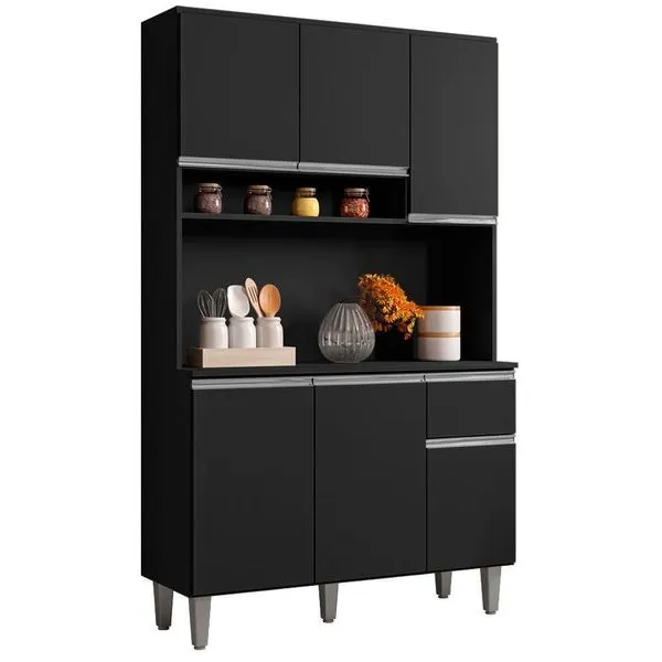 Kit Cozinha Compacta 6 Portas 105 Cm Marcia Preto Reajl Moveis Preto
