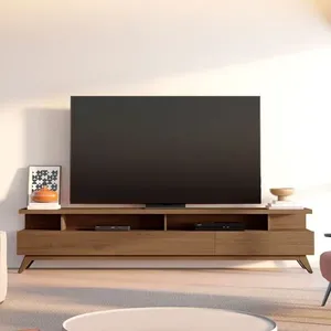 Rack para TV até 75 Polegadas 100% MDF 217cm Pés em Madeira Maciça Yucca CabeCasa MadeiraOriginals Marrom Cedro Cedro