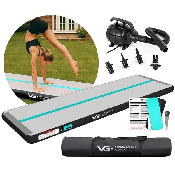 Tapete Colchão Ginástica Inflável 4 Metros com Bomba Elétrica VG Plus Preto e Verde 220v