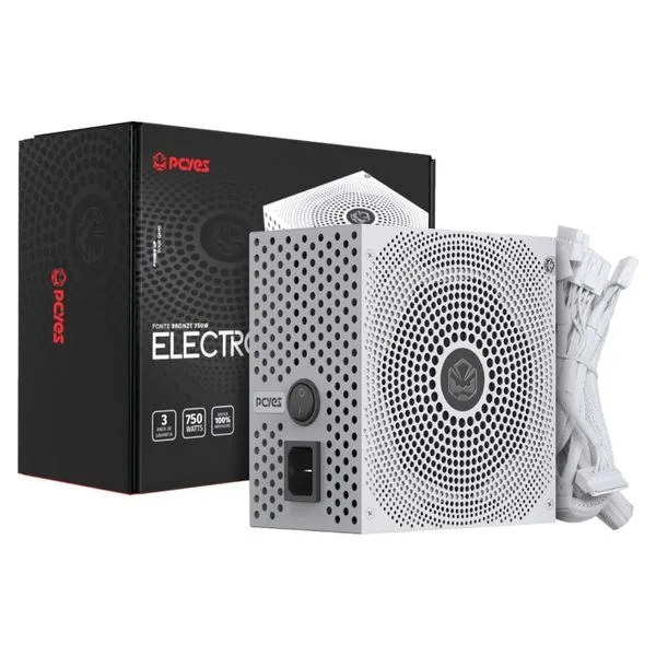 Fonte ATX Gamer 750W PCyes Electro V2 80 Plus Bronze White Ghost Branca (MP)