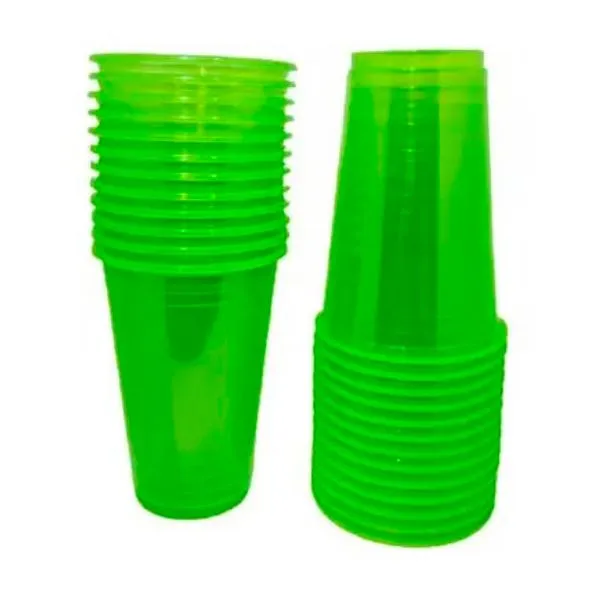 Copo Plástico Descartável Biodegradável Crystal Neon Verde 300ml 25 Unidades 3653 - Trik Trik