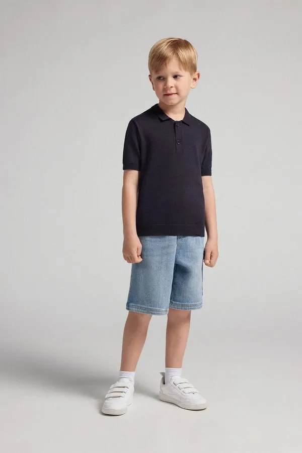 Camiseta Polo Em Algodão Infantil - Azul 10-11