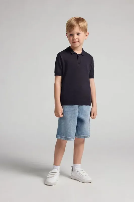 Camiseta Polo Em Algodão Infantil - Azul 10-11