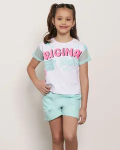 Blusa Infantil Estampa Manga Curta Tela Branca 10