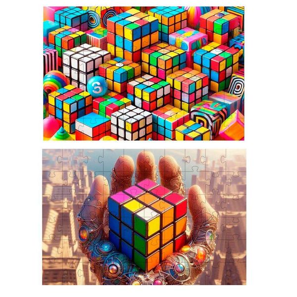 Kit 2 Quebra-cabeças Cubo Mágico De 60 Peças