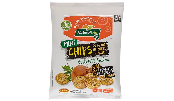 Mini Chips Vegano, Sem Glúten Cebola e Salsa Natural Life 35g