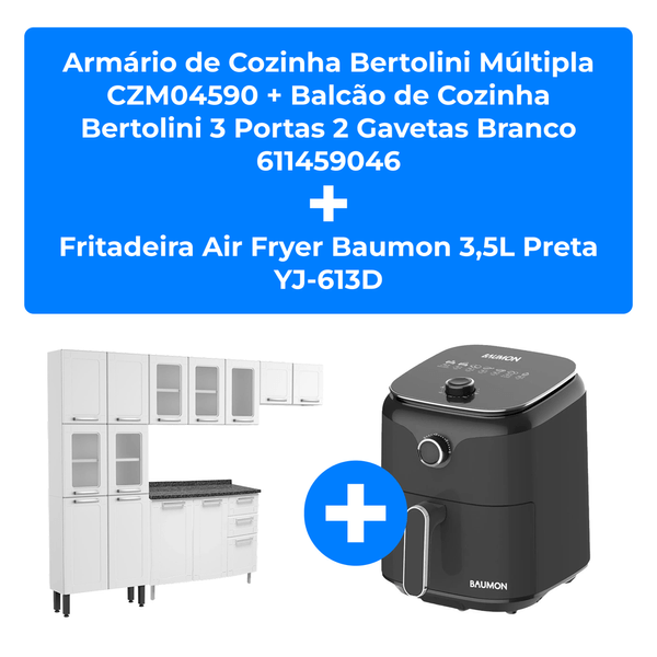 Kit Armário Para Cozinha Bertolini + Fritadeira Air Fryer Baumon 3,5L Preta YJ-613D
