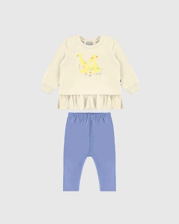 Conjunto Infantil Menina Blusão Com Tule Em Moletom Flanelado Malwee Kids Off White - 3