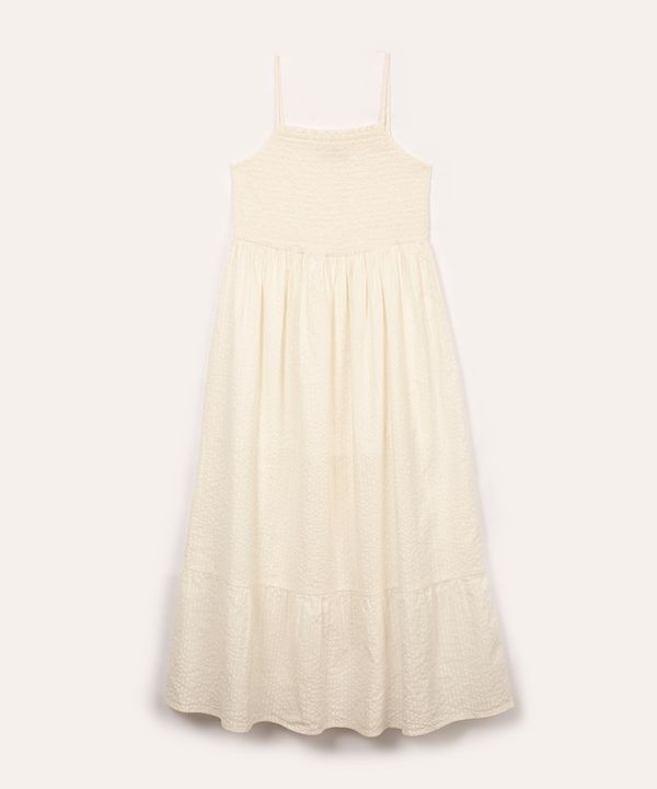 vestido de algodão juvenil texturizado alça fina off white 14