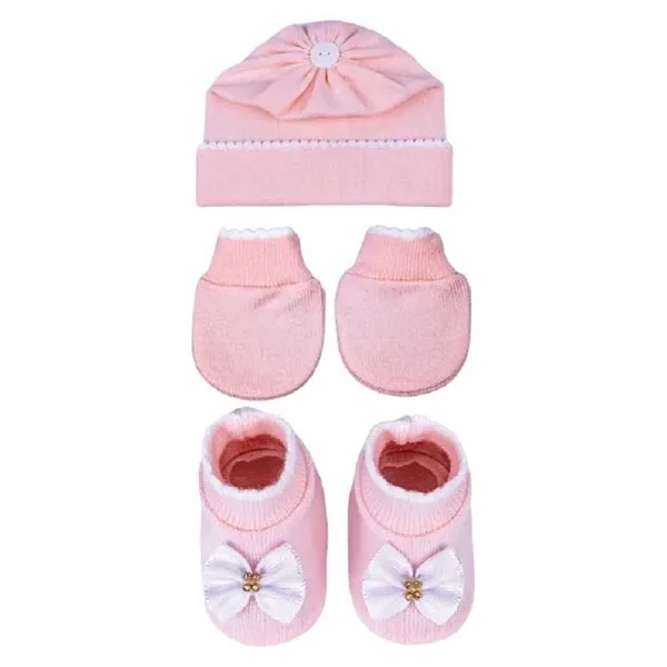 Kit Bebê RN 3 Peças Sanches Baby Laço Gorgurão Rosa (MP)