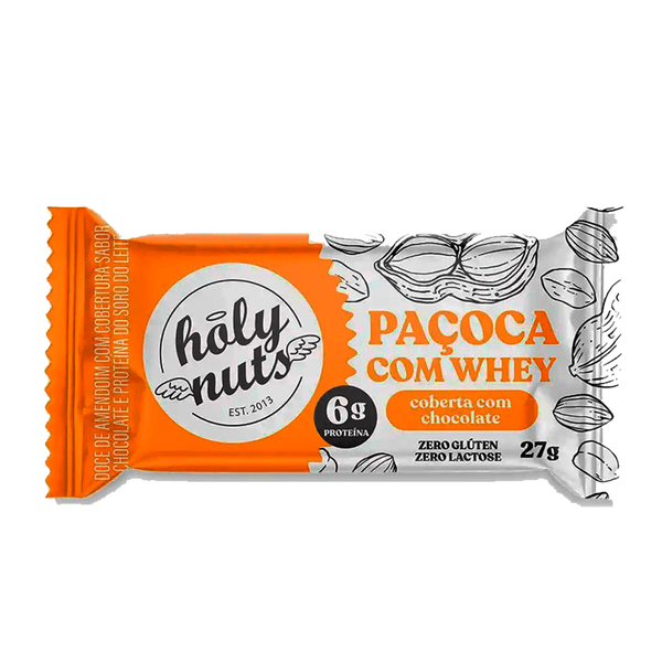 Paçoca Whey Chocolate Sem Açúcar Holy Nuts - 27g