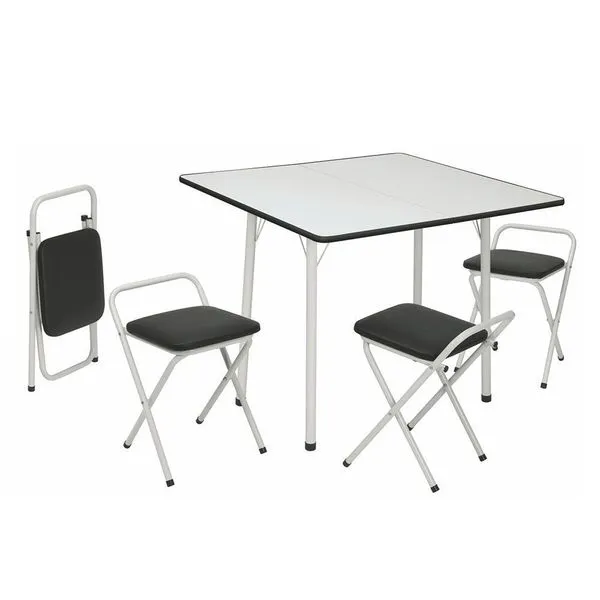 Conjunto de Mesa Dani Quadrada Dobrável Branco e Preto 4 Banquetas - Criativa