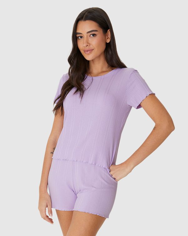 Pijama Curto Feminino Blusa Manga Curta E Shorts Em Malha De Viscose Canelada Roxo - XGG