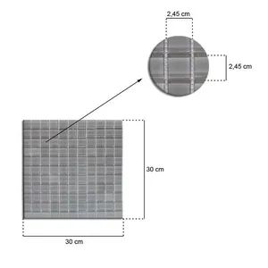 Pastilha de vidro 2,45x2,45cm placa 30x30cm cinza claro Crystalcor