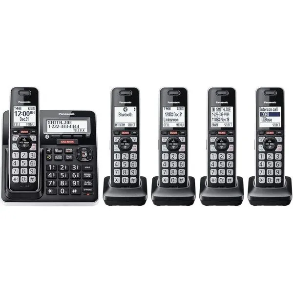 Telefone sem Fio Panasonic 5 Peças (Base Principal + 4 Monofones) Preto A-BI