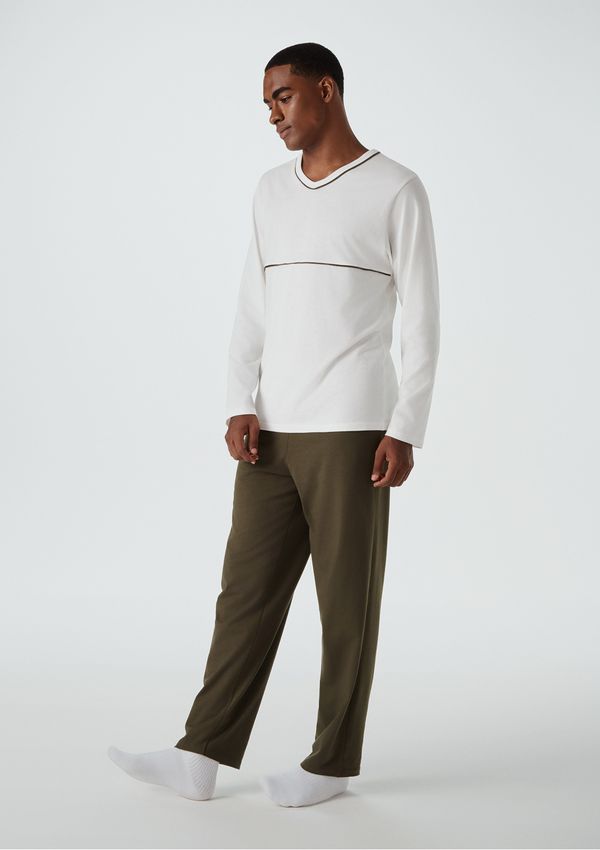 Pijama Masculino Longo Com Decote V - Verde XXG