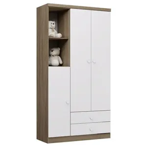 Guarda Roupa Infantil Bala De Menta 3 Portas E 2 Gavetas Rústico/branco - Móveis Henn Rústico/branco