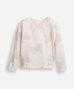 blusa de algodão infantil manga longa borboleta bege 1
