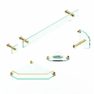 Kit Acessórios De Banheiro Blinglass 05 Peças De Canto Vidro Incolor Dourado (MP)