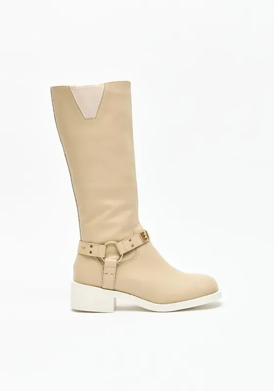 Bota Biker Com Letreiro Easy Bege 38