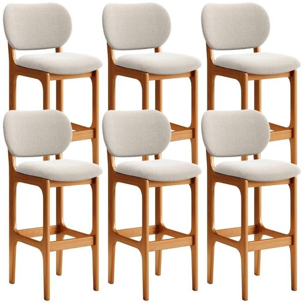 Kit 06 Banquetas Alta Bar Cozinha Sala Jantar Fixa Betta L02 Imbuia Bouclê Creme - Lyam Decor