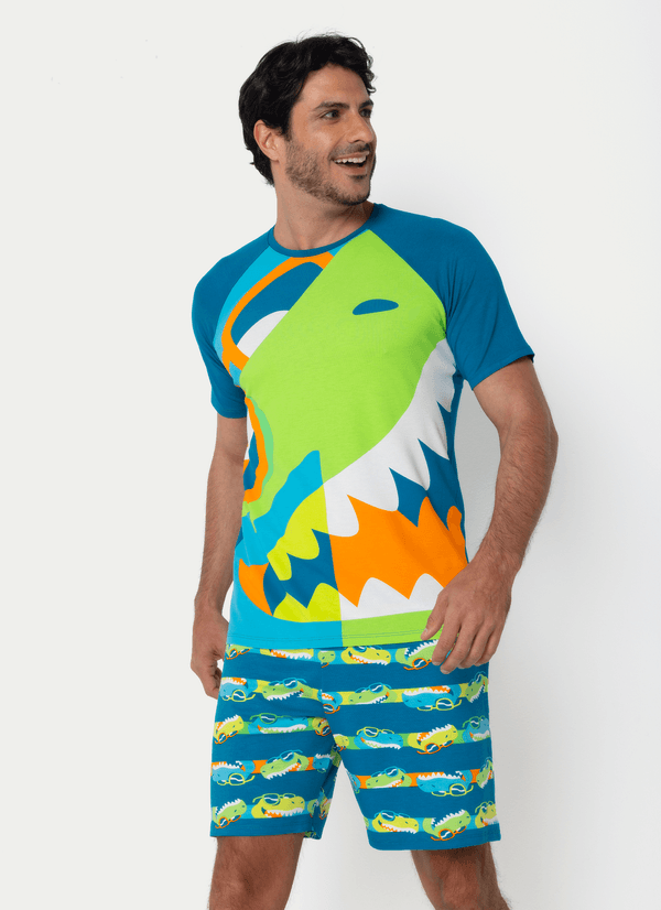 Pijama Manga Curta Viscolycra Masculino Dino GG
