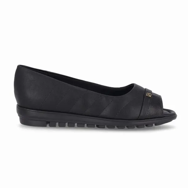 Sapato Peep Toe Anabela Baixo Preto 38