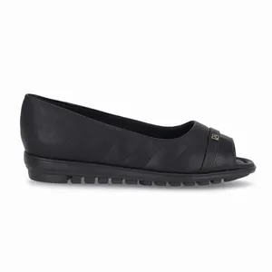Sapato Peep Toe Anabela Baixo Preto 36