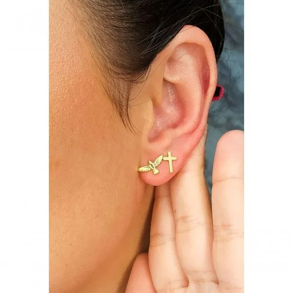 Brincos Floratta Joias Duo de Cruz e Espírito Santo Banhado em Ouro 18K Dourado Tamanho Único Brincos Floratta Joias Duo de Cruz e Espírito Santo Ouro 18K Dourado