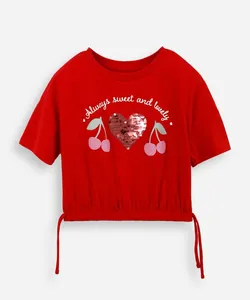 blusa infantil de algodão com paetê vermelha 6