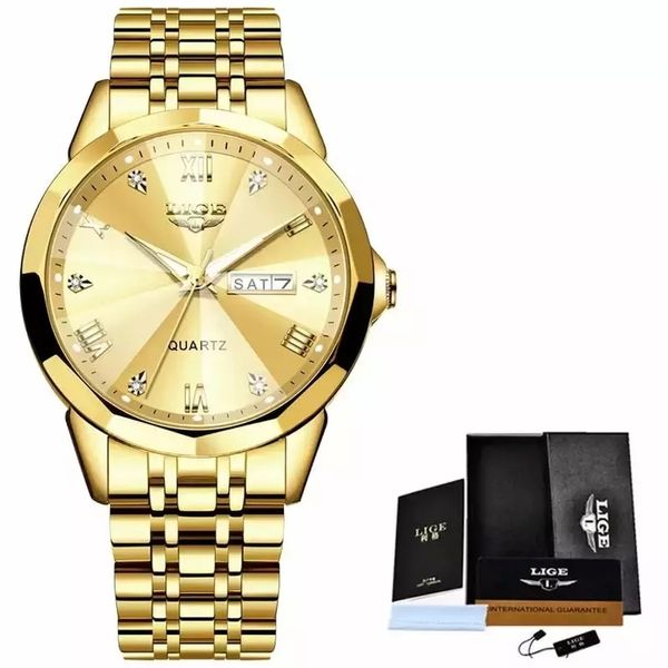 Relógio Feminino LIGE 89109 Aço inoxidável À Prova D'Água Dourado