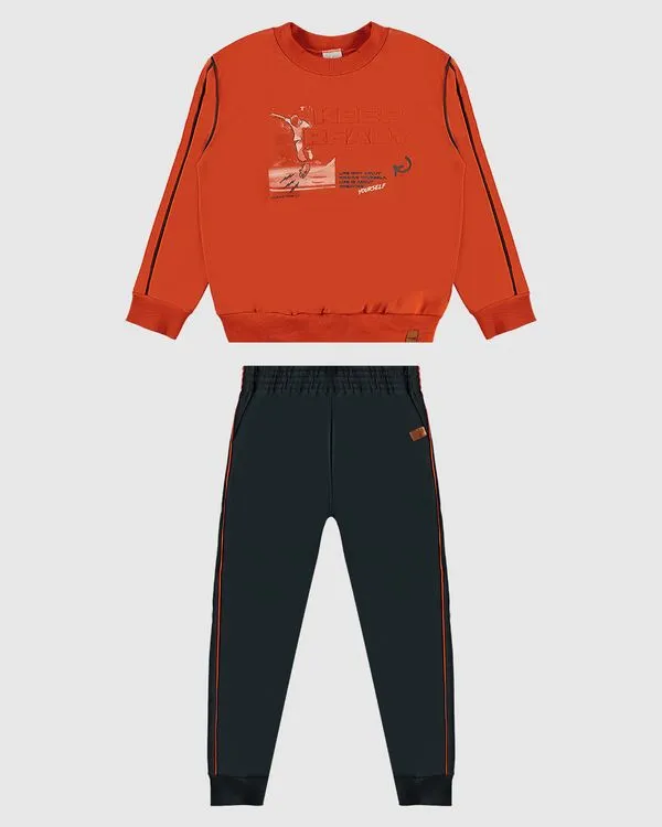 Conjunto Infantil Menino Keep Ready Em Moletom Flanelado Malwee Kids Laranja - 12