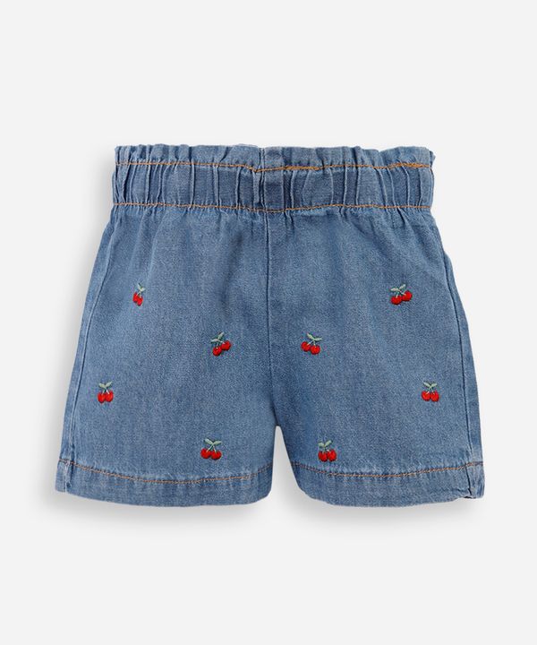shorts infantil jeans cereja azul 12-18