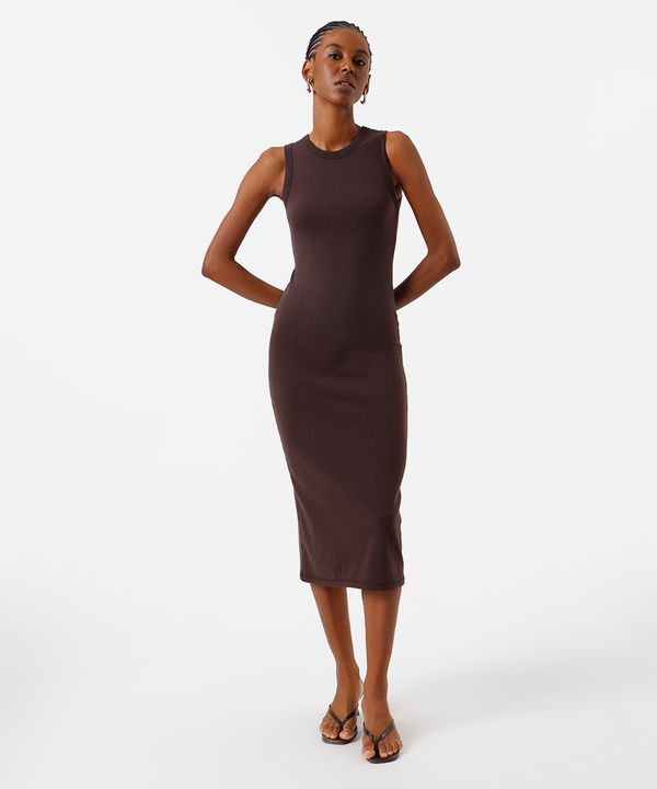 vestido midi básico feminino de algodão marrom PP