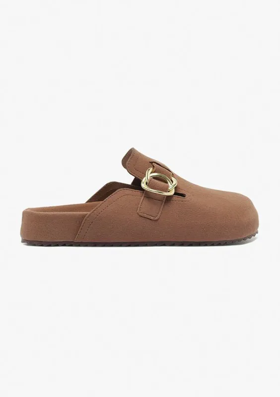 Mule Feminina Camurça Fivela - Terracota 033