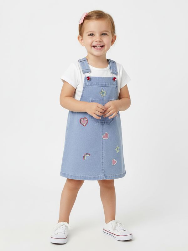 Salopete Jeans Bordado Infantil Para Menina- AZUL 3