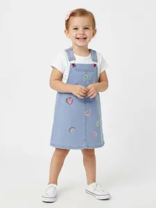 Salopete Jeans Bordado Infantil Para Menina- AZUL 3