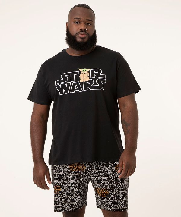 pijama plus size manga curta star wars preto GG2