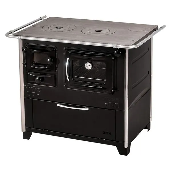 Fogão a Lenha 4 Bocas Hidro Industrial Prime Box Direito N2 Mesa em Inox com Forno Preto Fogão a Lenha 4 Bocas Hidro Industrial Prime Box Direito N2 Mesa em Inox Preto