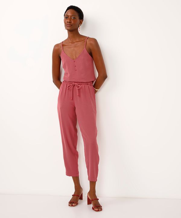 calça de viscose reta cintura alta rosa 40