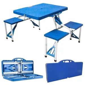 Mesa de Camping com Cadeiras Dobráveis 3315 para Praia e Pesca, Vira Maleta Portátil, Prata, Prata Mesa de Camping com Cadeiras Dobráveis 3315 com 4 Lugares, Vira Maleta Portátil, Prata, Multicoisa