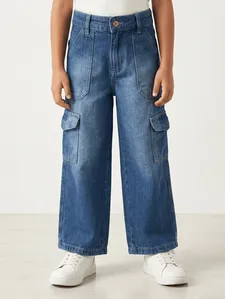 Calça Jeans Wide Leg Cargo Infantil Para Menina - AZUL 8