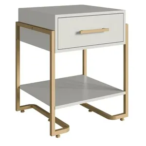 Mesa de Cabeceira Quarto com 1 Gaveta Criado Mudo Industrial 49cm Arenas Champanhe Placa e Ponto
