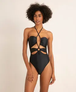 maiô bojo fixo cut out argola com amarração e proteção uv50+ preto M