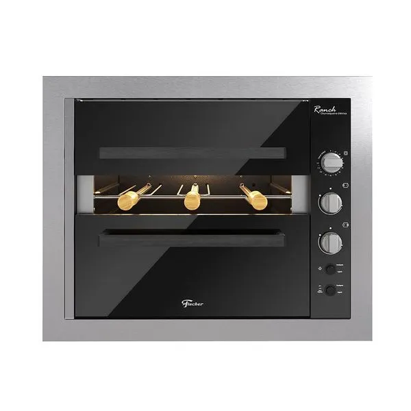 Churrasqueira Elétrica de Embutir Ranch 3 Espetos Rotativos com Portas Superior e Inferior Inox 220V Fischer Churrasqueira Elétrica de Embutir Ranch 3 Espetos Rotativos Inox 220V Fischer